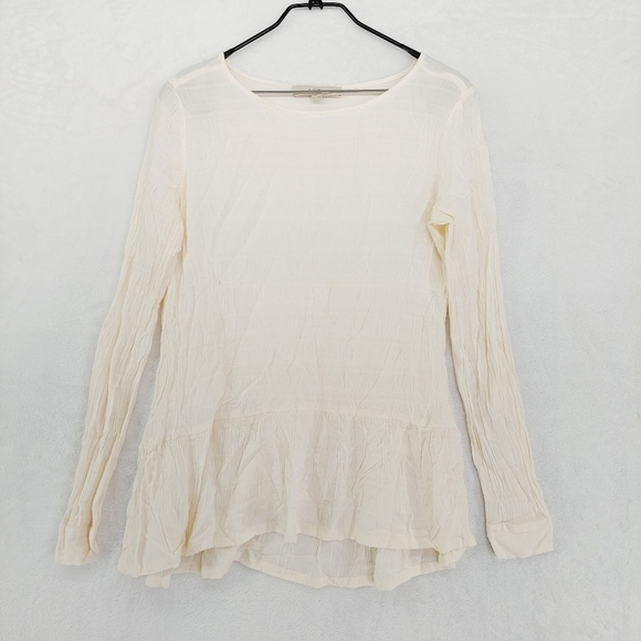 LOFT Cream Rayon Sheer Long Sleeve Ruffle Blouse 5093 - Picture 1 of 8